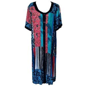 LA Cera Patchwork Multi Print Button Down Maxi